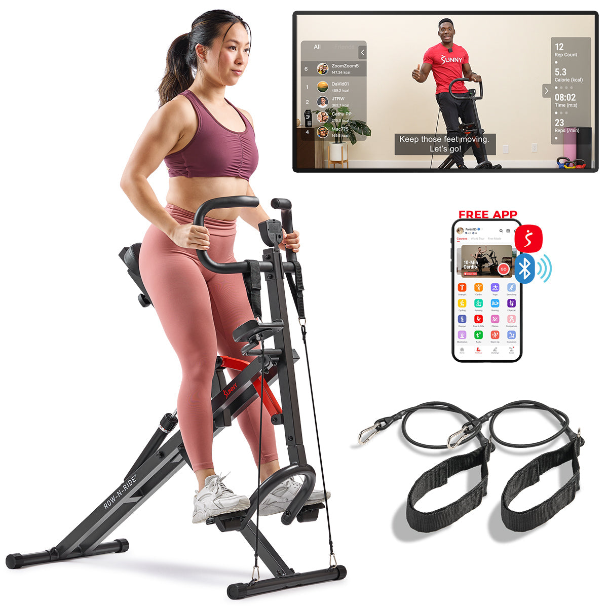 Row-N-Ride® PRO Smart Squat Assist Trainer - Sunny Health & Fitness