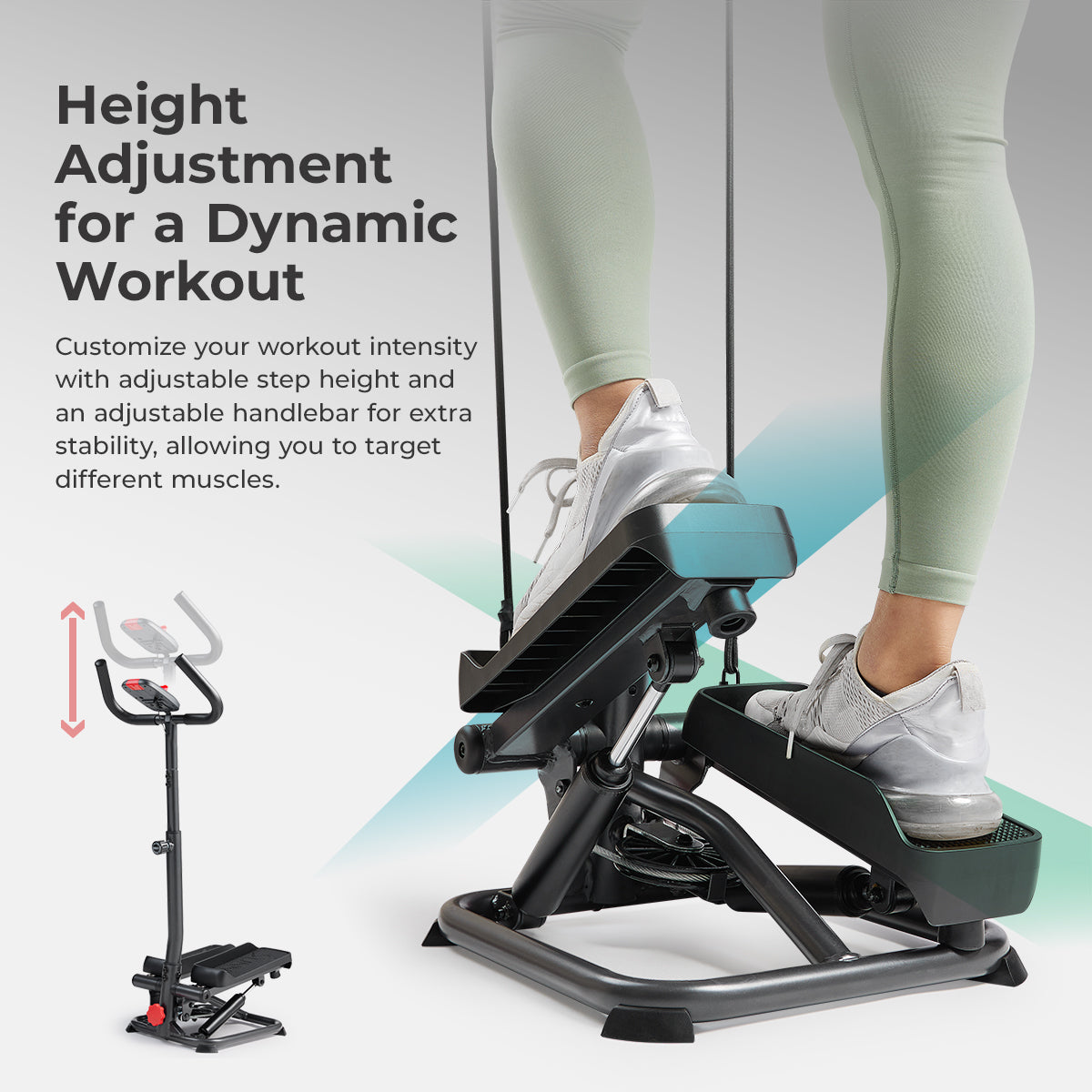 Smart Advanced Stair Exercise Stepper with Handlebar and Resistance Bands - Sunny Health & Fitness