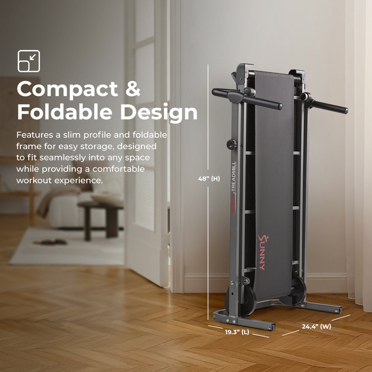 Compact Foldable Manual Treadmill - Sunny Health & Fitness
