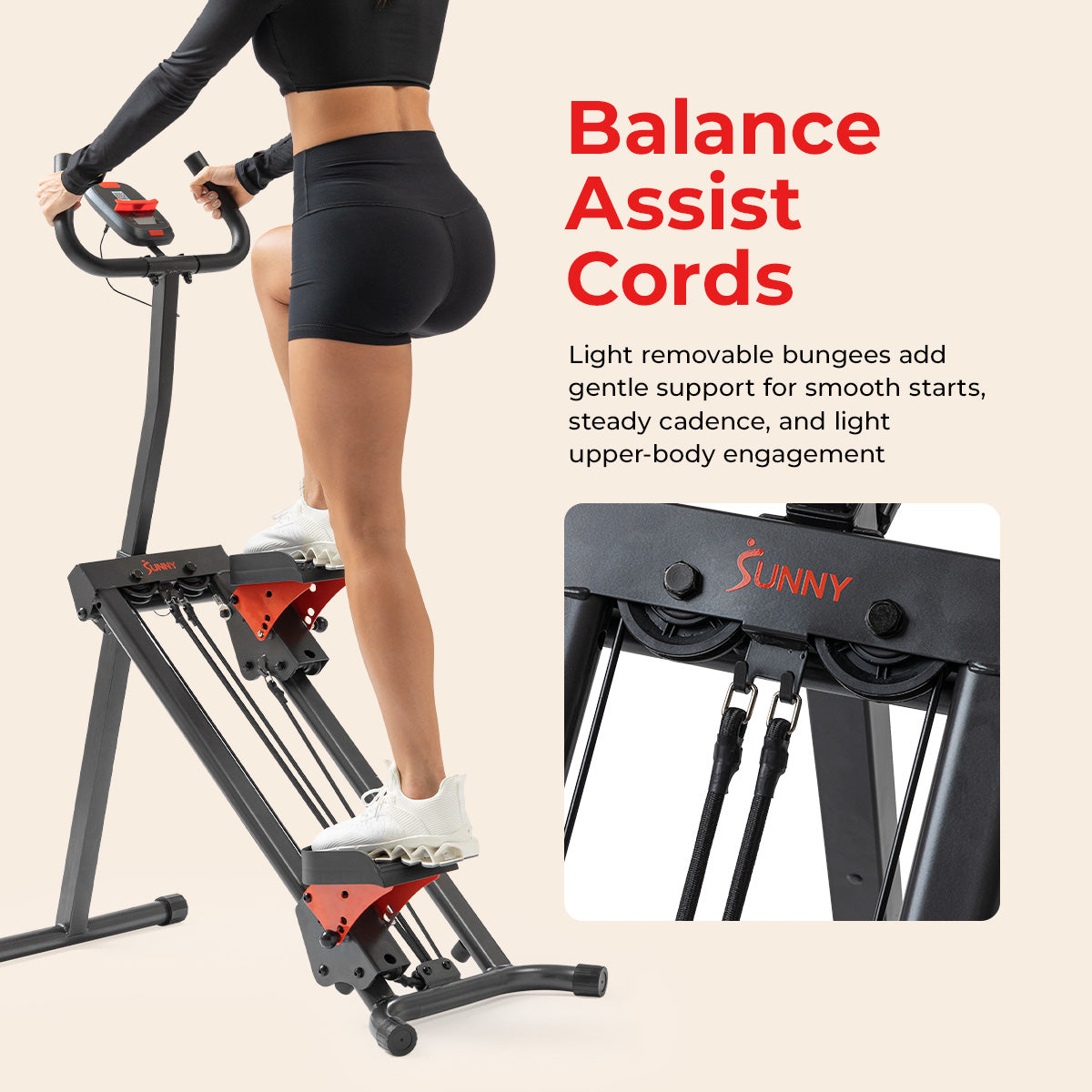 Smart Foldable Stair Climber with Balance-Assist Cords - Sunny Health & Fitness