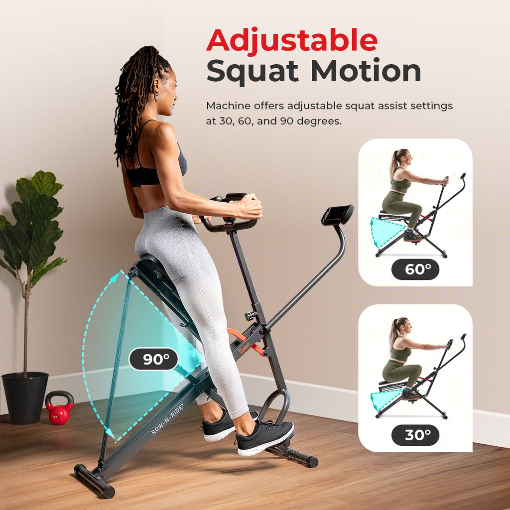 Smart Upright Row-N-Ride® Squat Assist Trainer Machine for Abs and Glute Workout - Sunny Health & Fitness