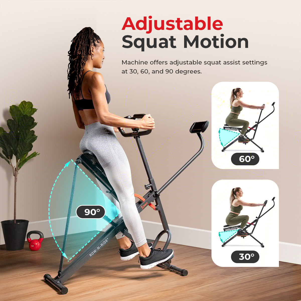 Smart Upright Row-N-Ride® Squat Assist Trainer Machine for Abs and Glute Workout - Sunny Health & Fitness