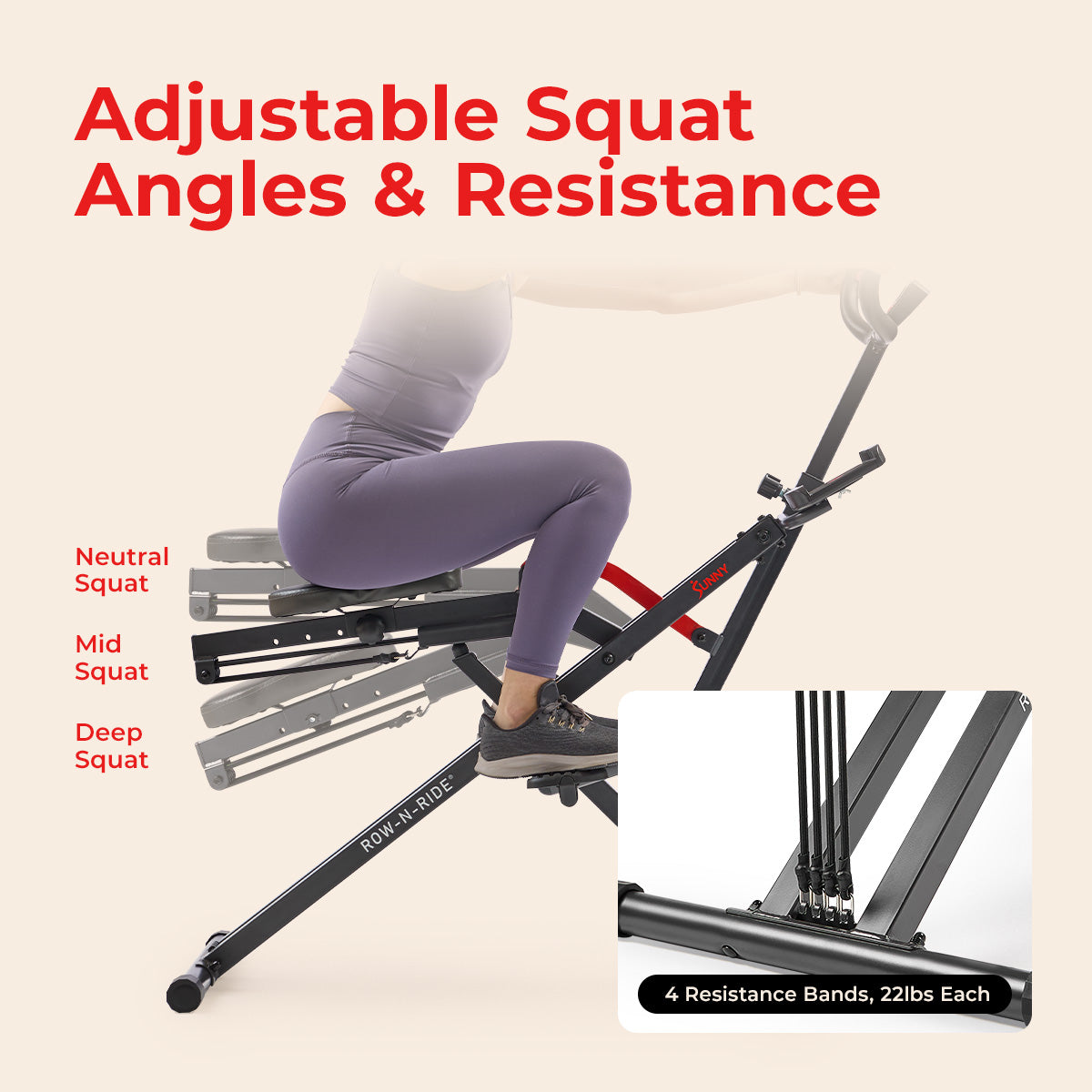 Upright Row-N-Ride® Plus Smart Squat Assist Machine - Sunny Health & Fitness