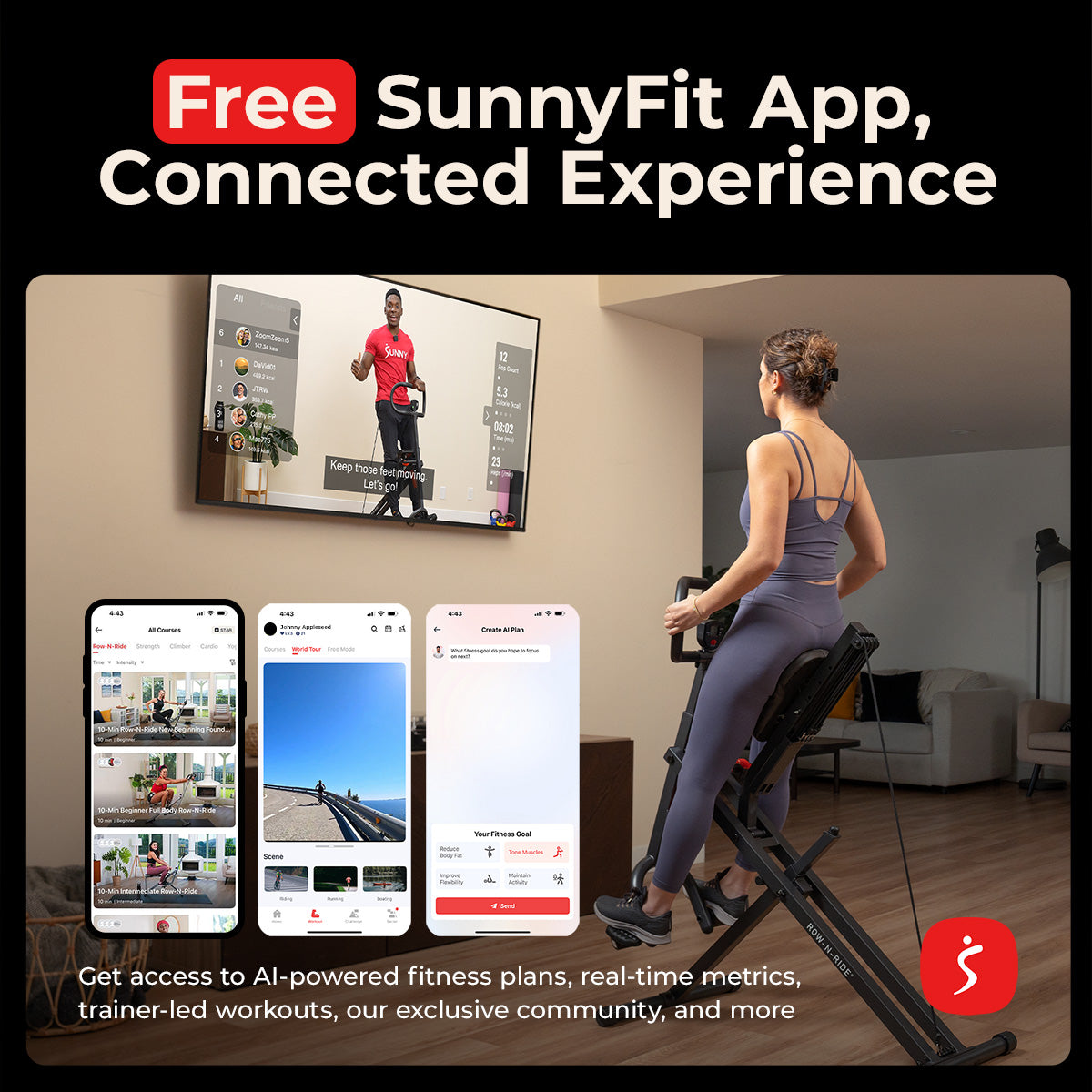 Upright Row-N-Ride® Plus Smart Squat Assist Machine - Sunny Health & Fitness