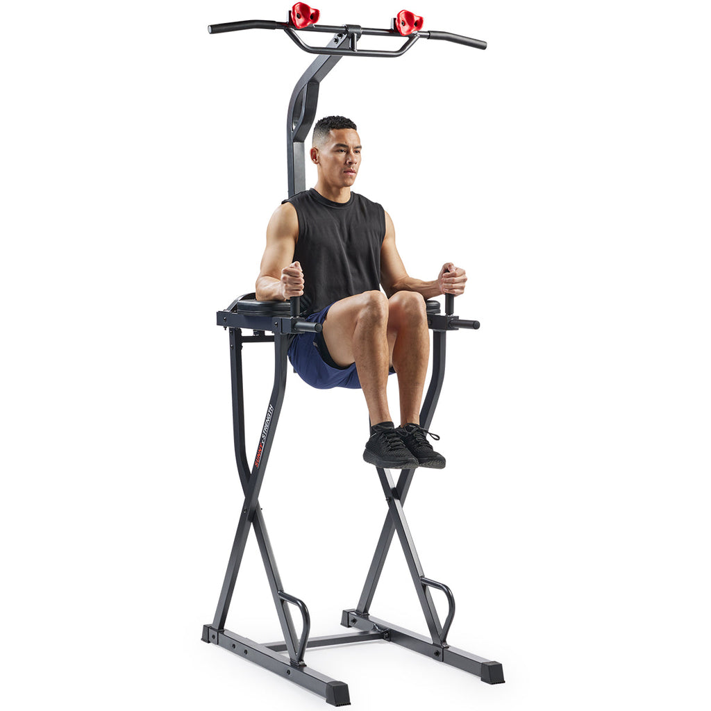 Multifunctional & Adjustable Height Power Tower With Rock-Climbing Grip - Sunny Health & Fitness