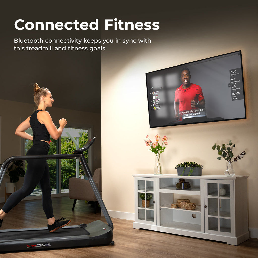Smart Motorized Treadmill with Handrails - Sunny Health & Fitness