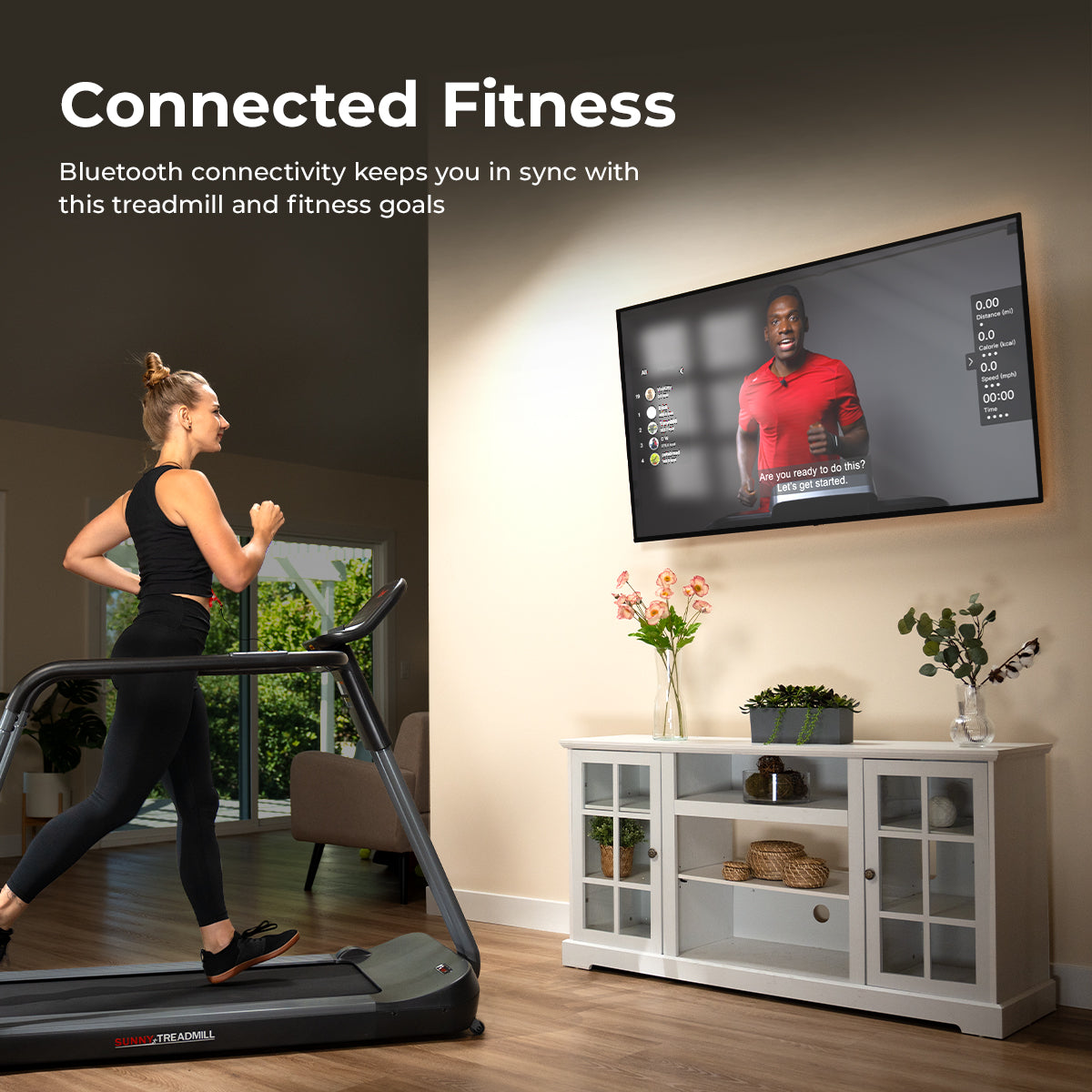 Smart Motorized Treadmill with Handrails - Sunny Health & Fitness