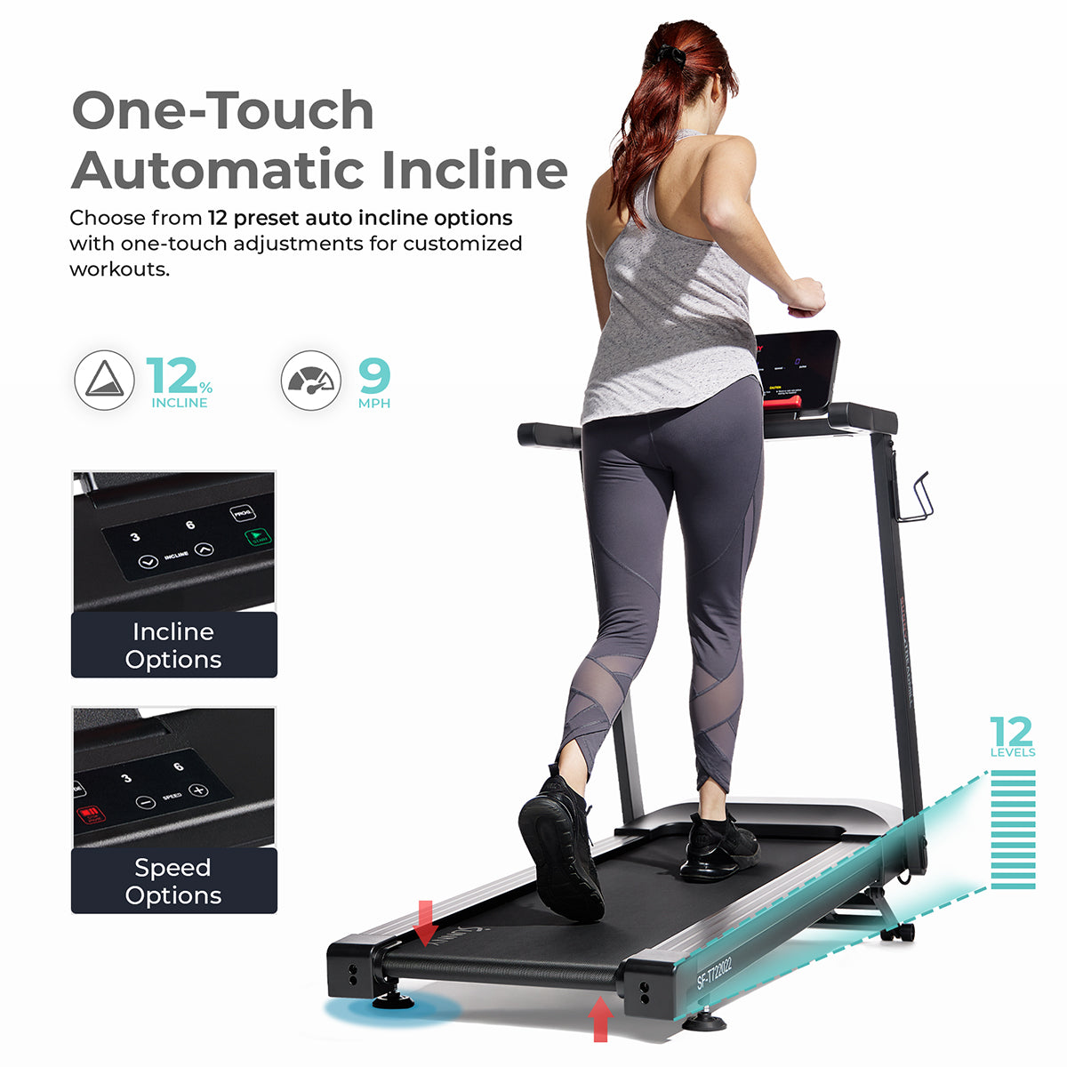 Slim Interactive Auto Incline Smart Foldable Treadmill - Sunny Health & Fitness