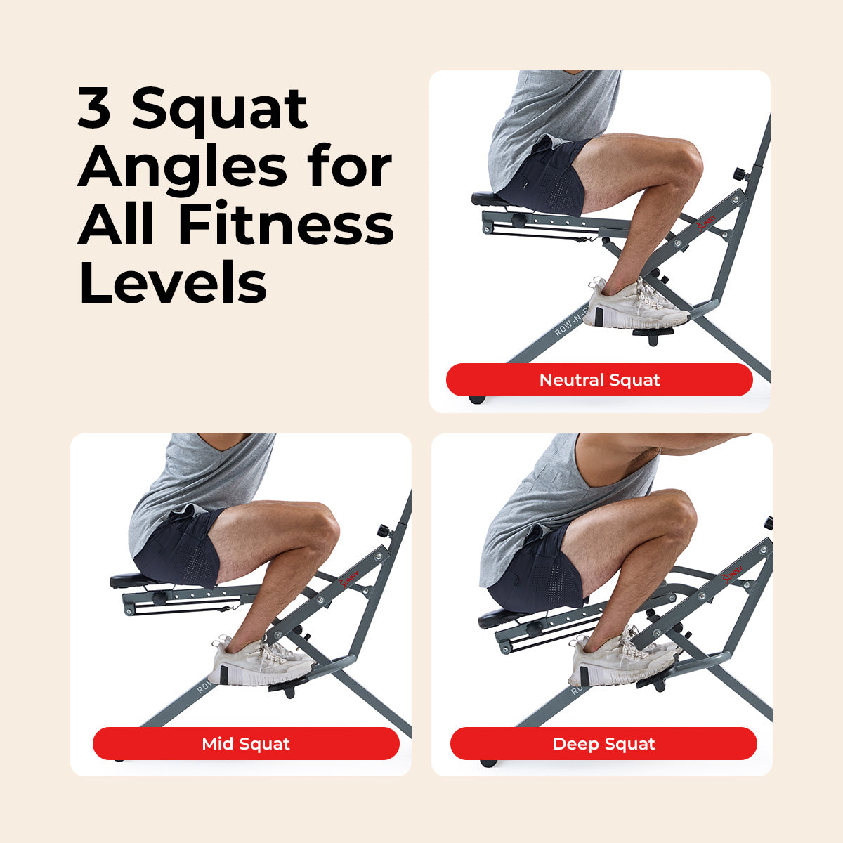 Upright Row-N-Ride® Squat Assist Trainer Machine for Abs and Glute Workout - Sunny Health & Fitness