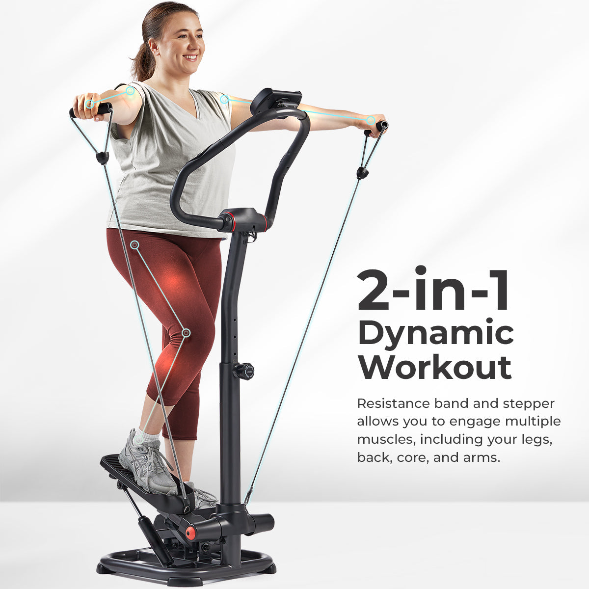 Smart Heavy Duty Power Stepper with Handlebar and Resistance Bands - Sunny Health & Fitness