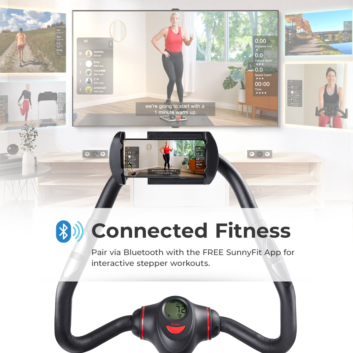 Smart Heavy Duty Power Stepper with Handlebar and Resistance Bands - Sunny Health & Fitness
