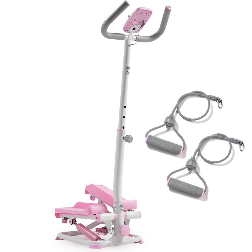 Pink Smart Advanced Stair Exercise Stepper with Handlebar and Resistance Bands - Sunny Health & Fitness
