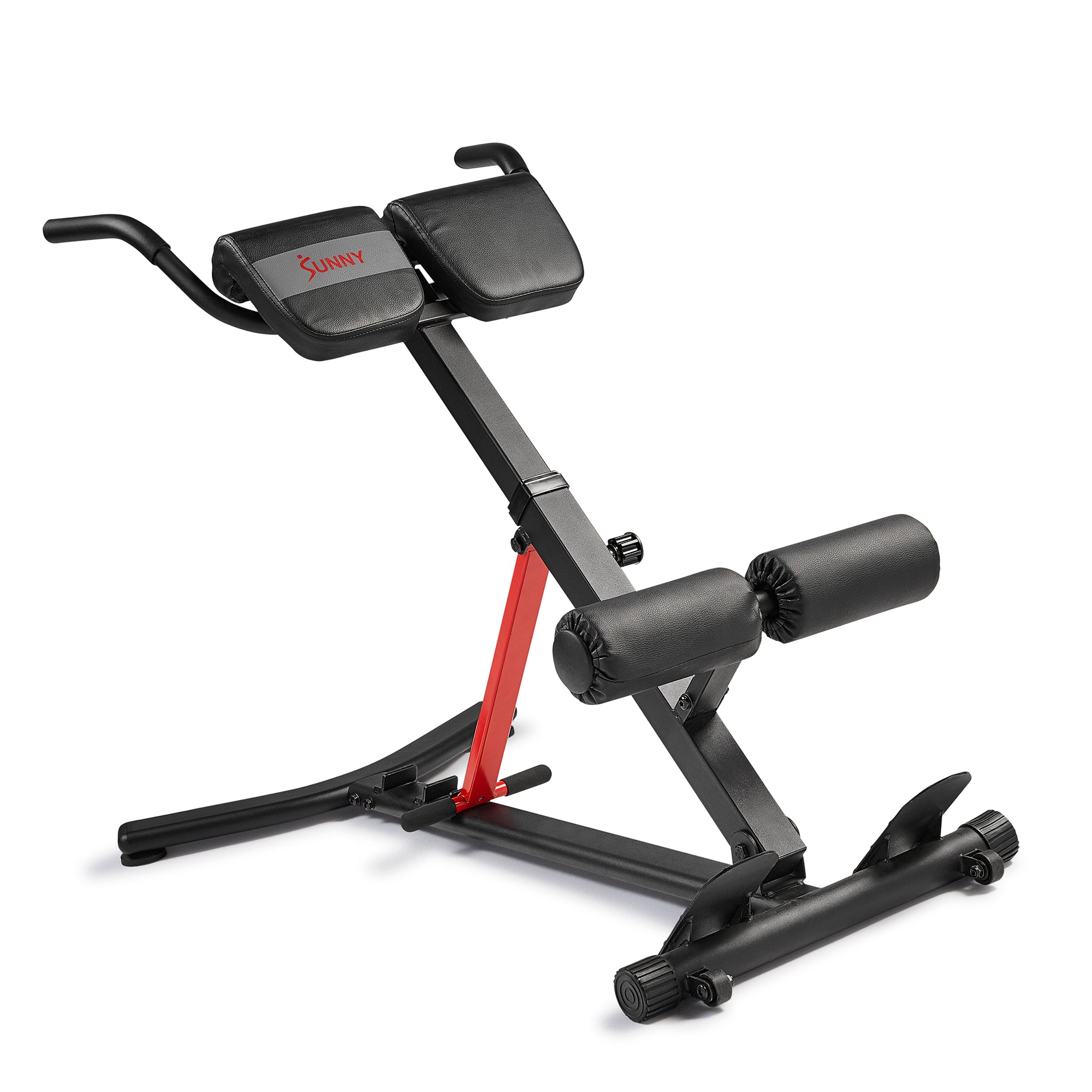 Black and red exercise bench on a white background