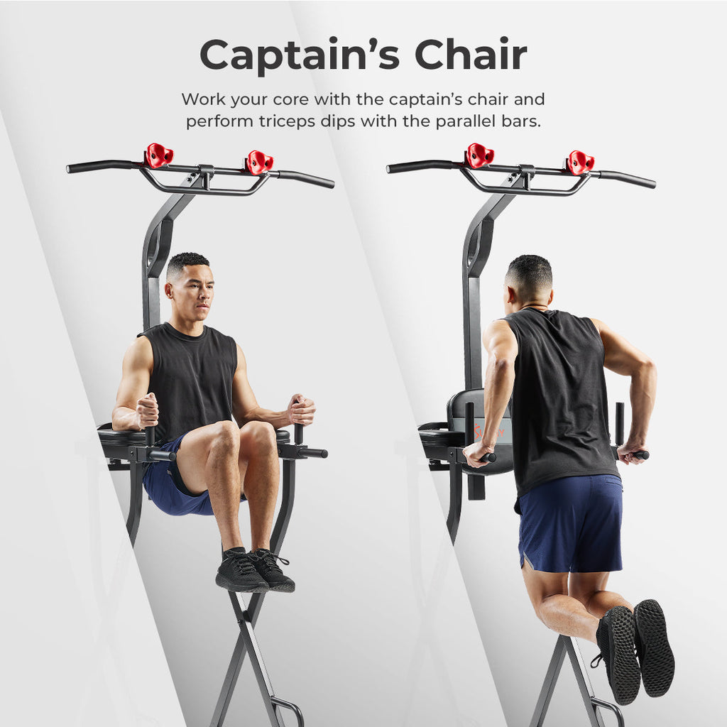 Multifunctional & Adjustable Height Power Tower With Rock-Climbing Grip - Sunny Health & Fitness