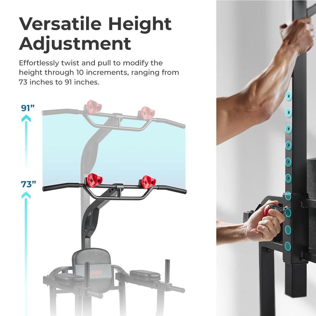 Multifunctional & Adjustable Height Power Tower With Rock-Climbing Grip - Sunny Health & Fitness