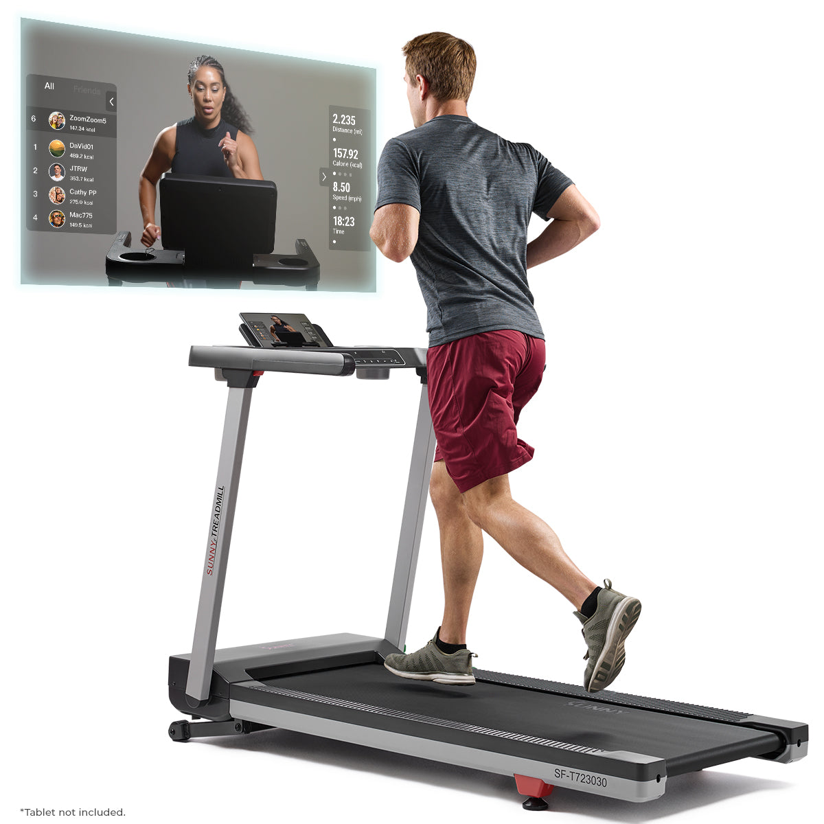 Premium Foldable Auto Incline Smart Treadmill with 20" Running Deck - Sunny Health & Fitness